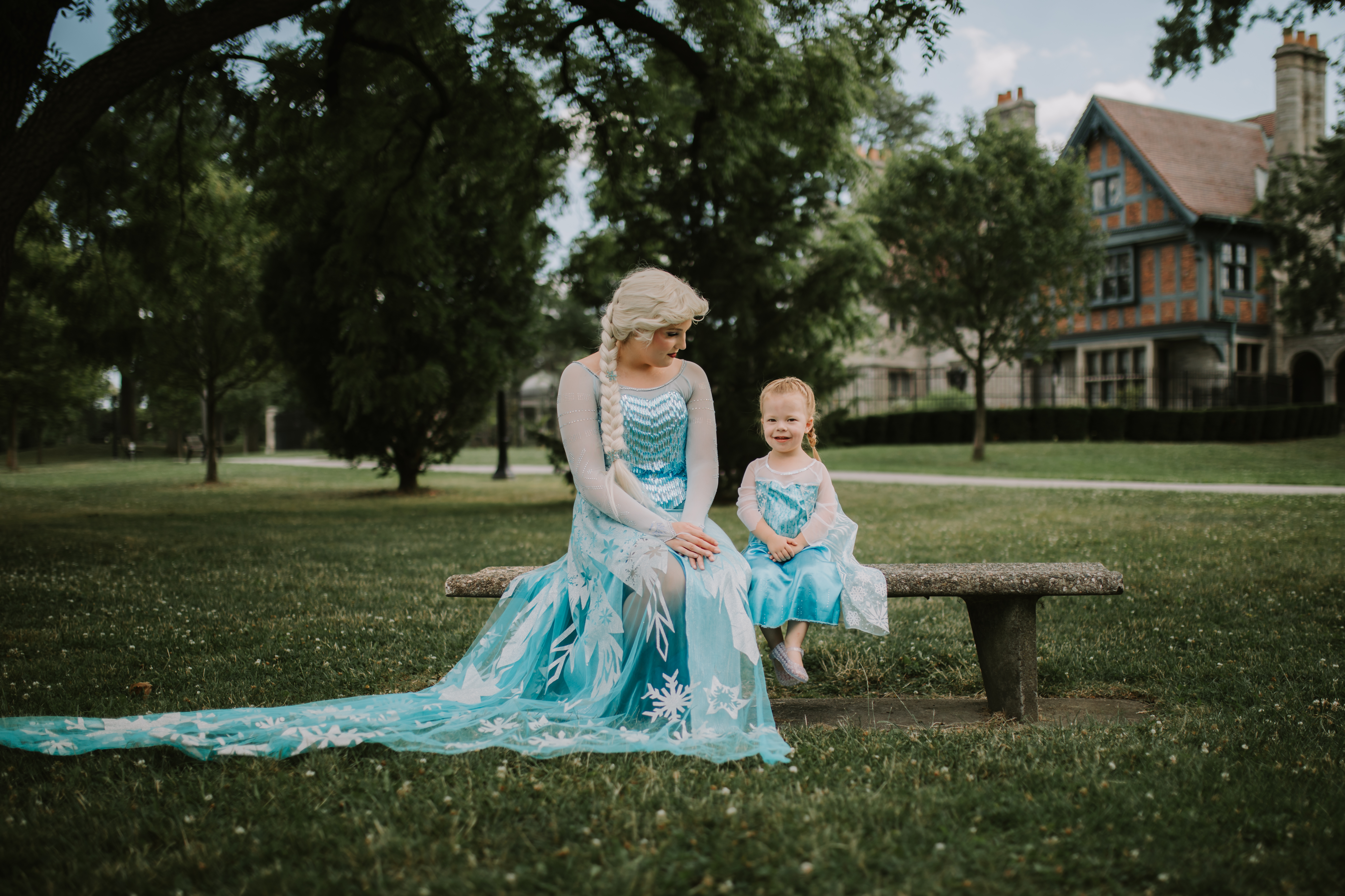 Elsa with child on bench